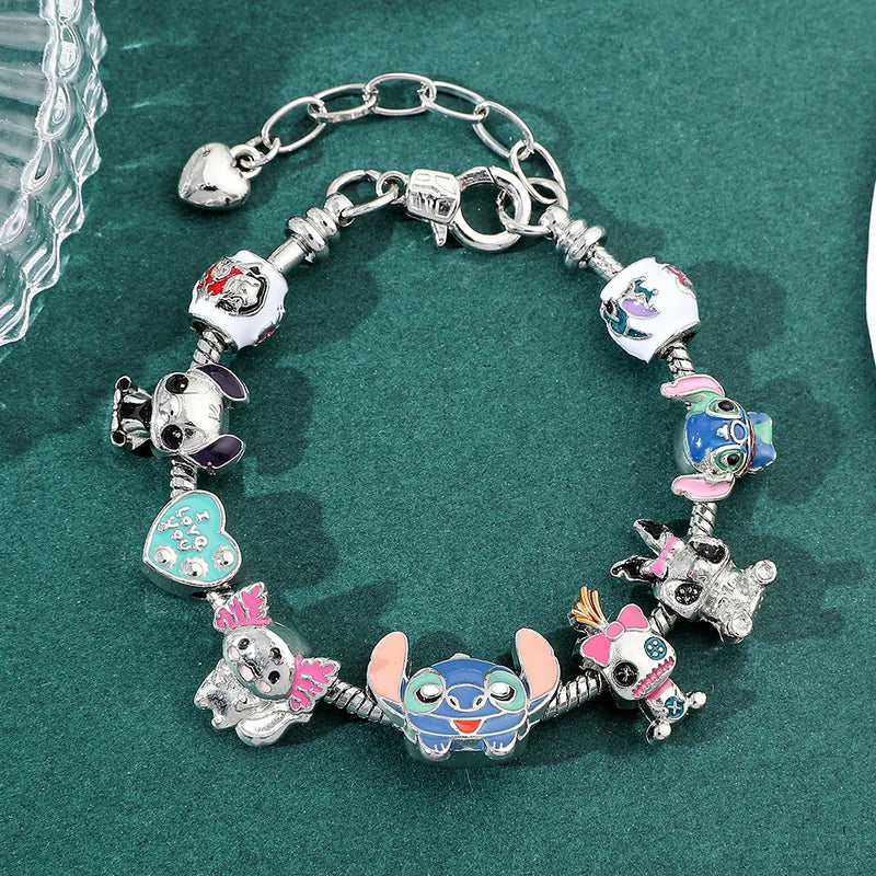 Pulseira de metal estilo Pandora com contas de charme - Lilo e Stitch