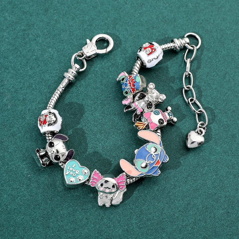 Pulseira de metal estilo Pandora com contas de charme - Lilo e Stitch