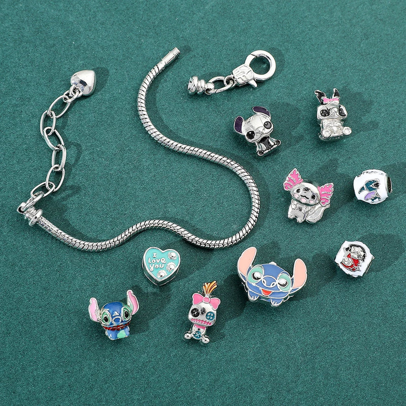 Pulseira de metal estilo Pandora com contas de charme - Lilo e Stitch